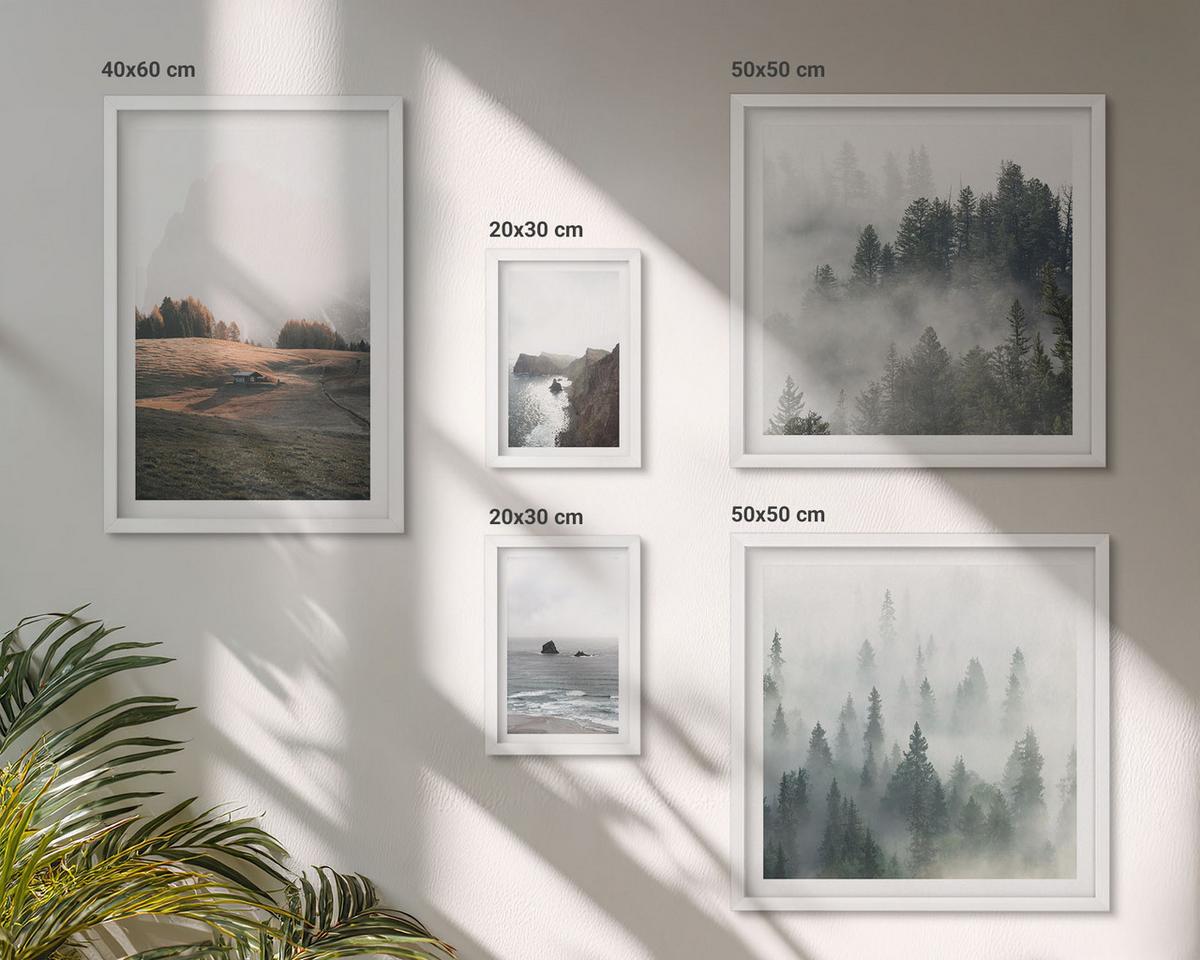 BILDER SET 5er Set - 50x50 cm & 20x30 cm & 40x60 cm Weißer Rahmen - Landschaften aus Bergen und Meer - Weiß, Kunststoff (40/60cm) - TULUP