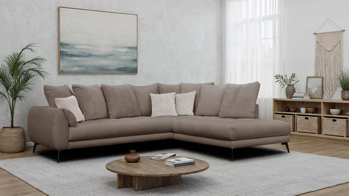ECKSOFA CALME 5-Sitzer, creme - Creme/Schwarz, Holz/Textil (294/229cm) - Wozimo