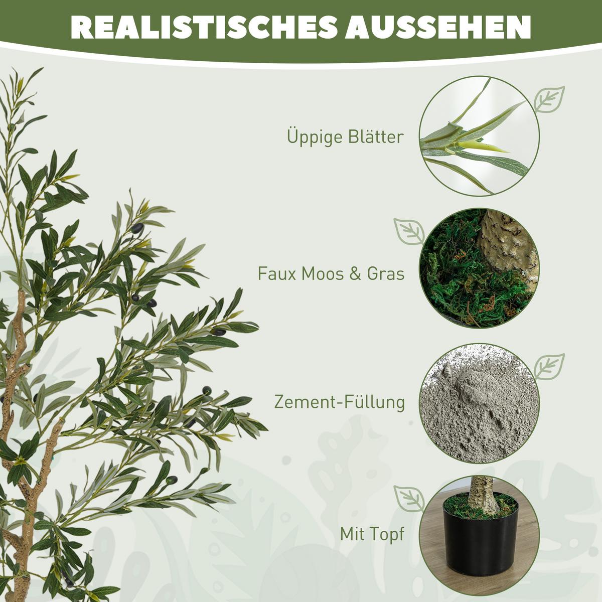KÜNSTLICHE-PFLANZE 1er Set Seidenartiger Stoff Kunststoff Grün - Schwarz/Grün, Kunststoff/Textil (150cm) - HOMCOM