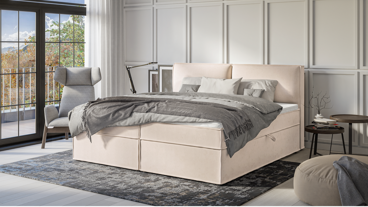 BOXBETT Eclipse 200/200 cm Beige Luxusmicrofaser - Beige/Schwarz, Holz/Kunststoff (200/200cm) - S-Style Möbel