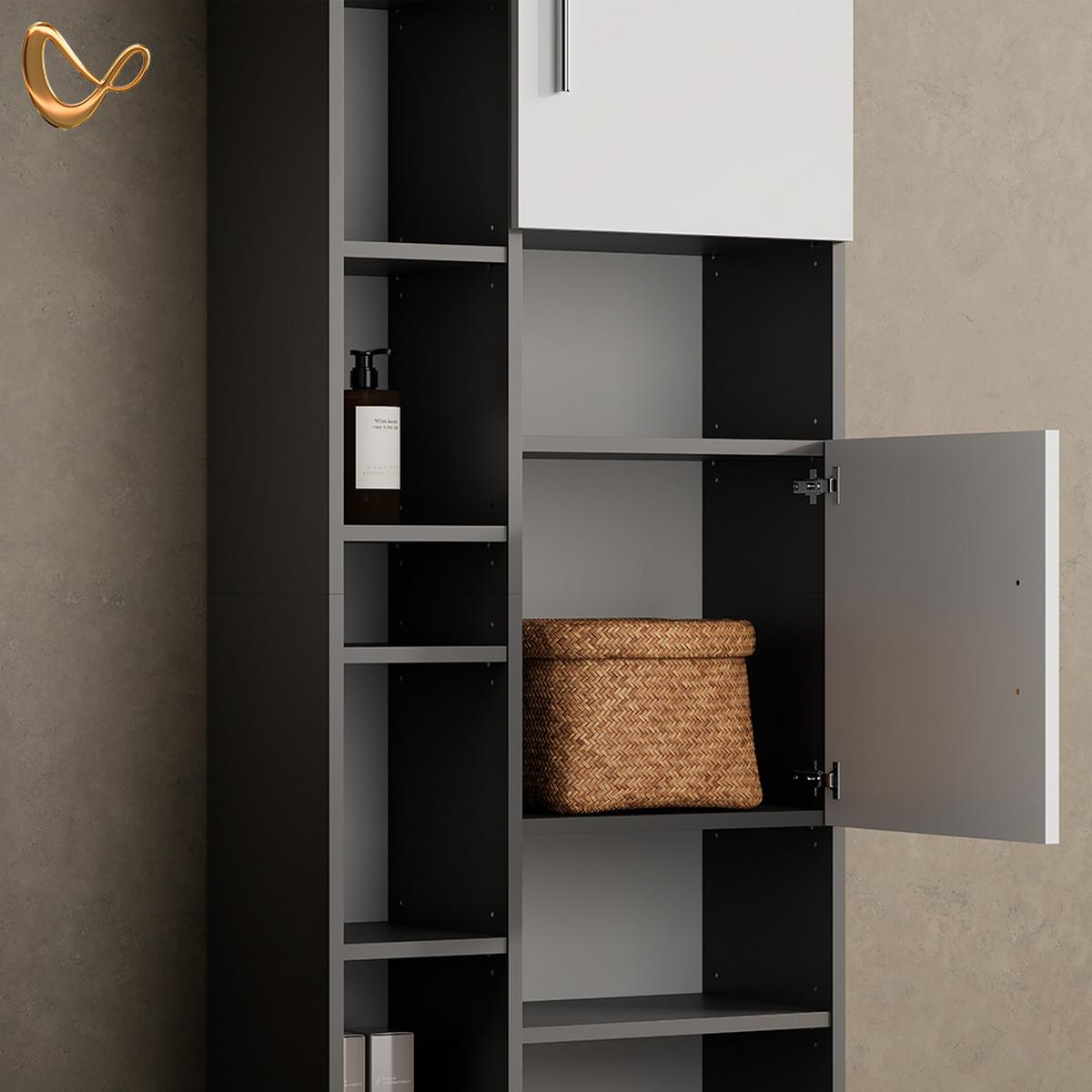 BADMÖBEL-SET Eisak Anthrazit 3 Teile, mit Hochschrank - Anthrazit, Holzwerkstoff (80/60/33cm) - Livinity®