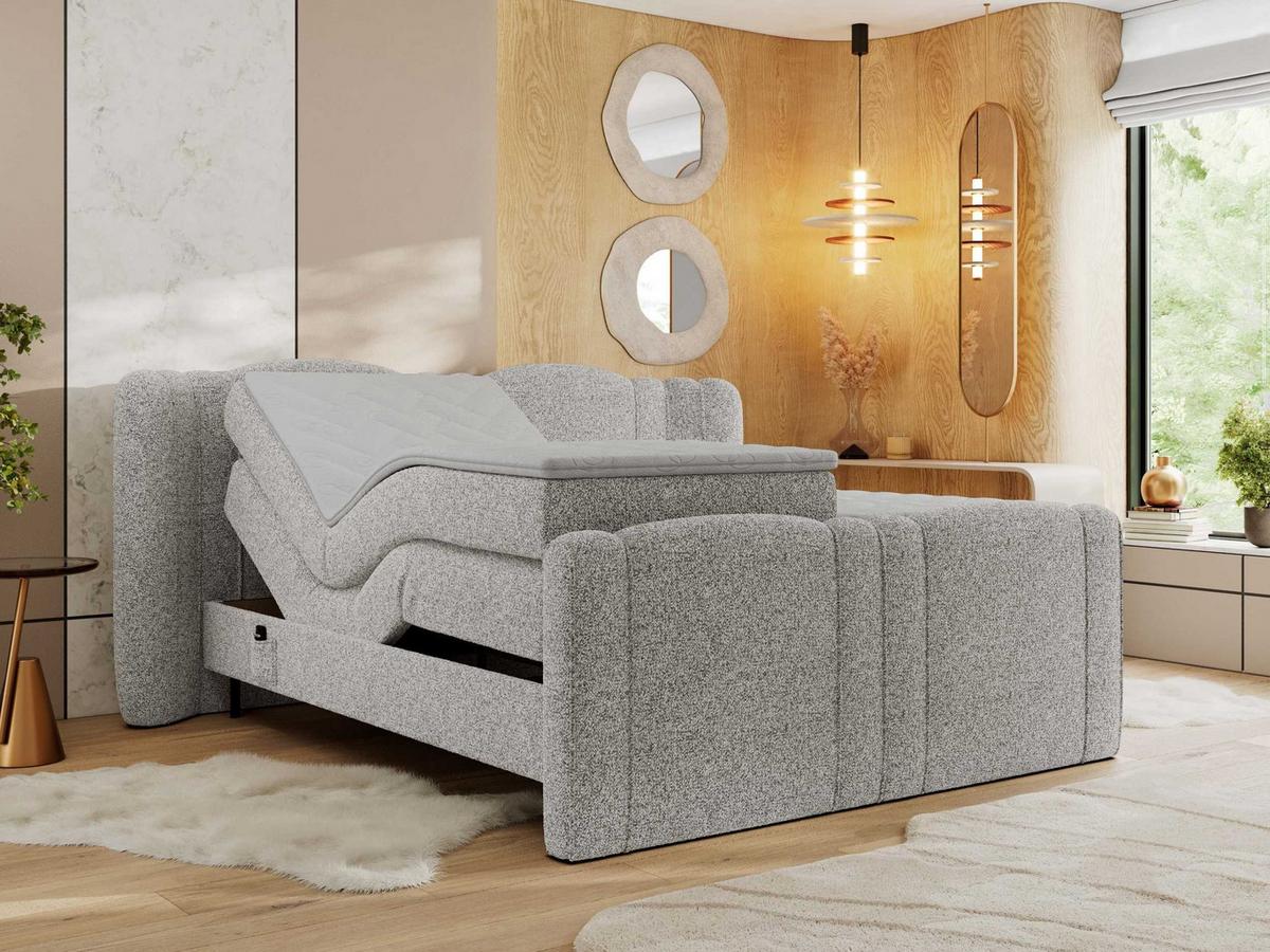 BOXBETT FORTINA 200/200 - Hellgrau Struktur - H3 - Hellgrau, Holz/Textil (200/200cm) - MKS