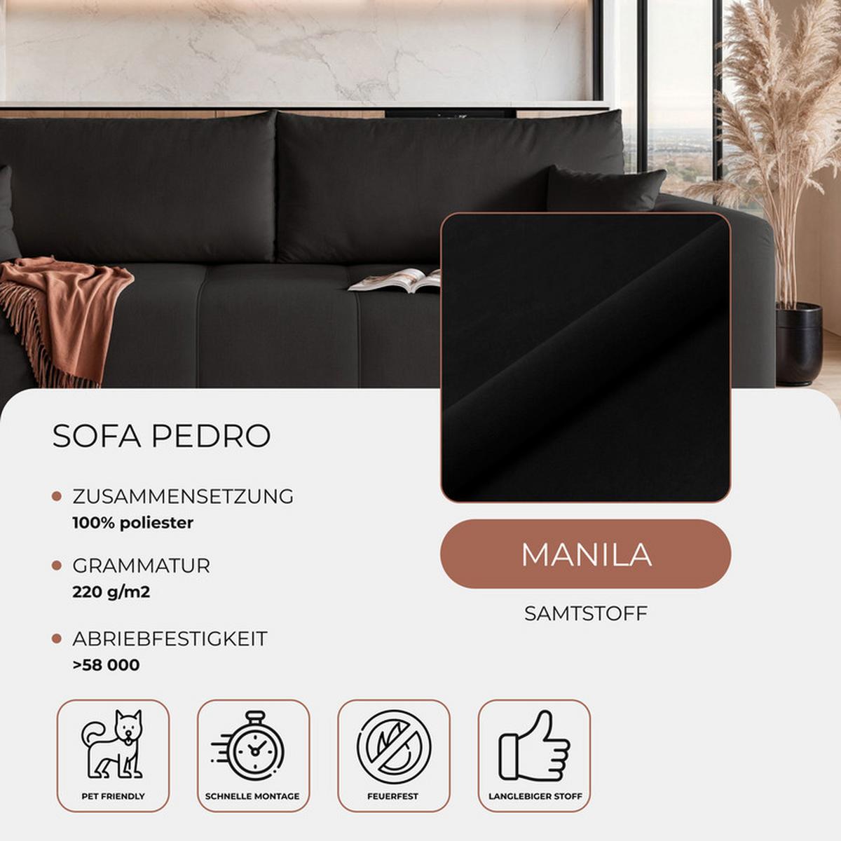 SCHLAFSOFA PEDRO mit Bettkasten Schwarz - Schwarz, Holzwerkstoff/Textil (244/79/93cm) - Idohome