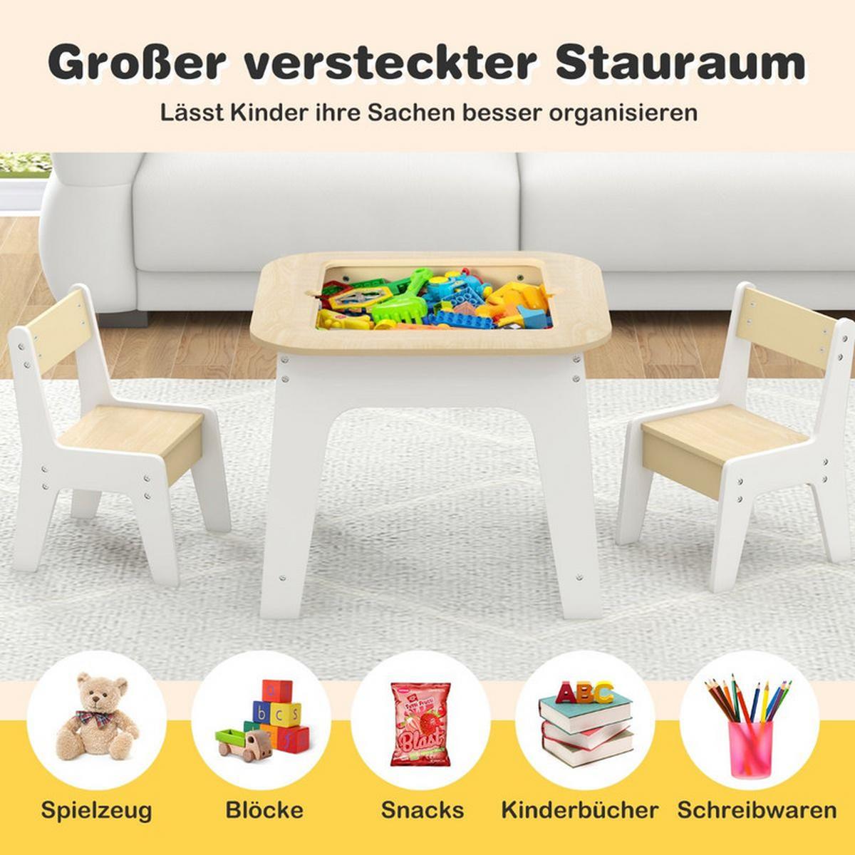 KINDERTISCH mit 2 Stühlen weiß (3-tlg) - Weiß, Holzwerkstoff (60/49/60cm) - COSTWAY