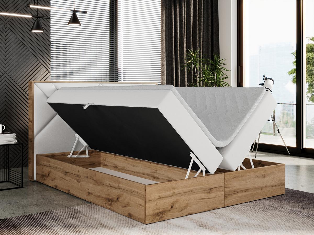 BOXBETT GUNAR - 180/200 Weiß Kunstleder - H4 - Weiß, Holz/Textil (180/200cm) - MKS