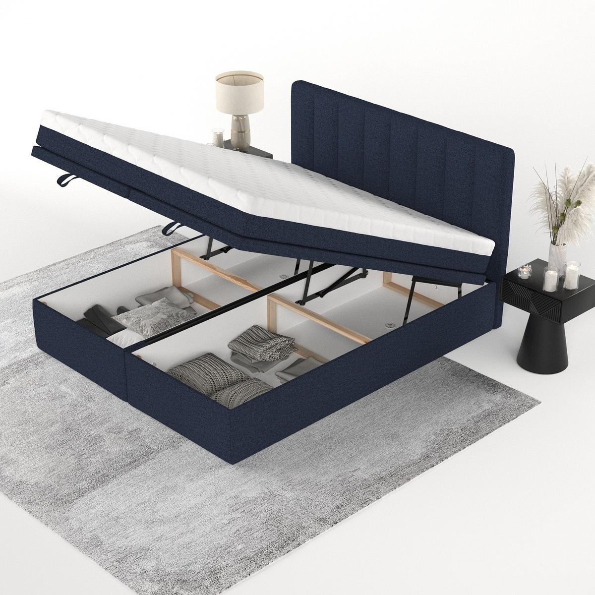 BOXBETT Lume 180/200 cm Marineblau im Riva Stoff - Schwarz/Dunkelblau, Holz/Holzwerkstoff (180/200cm) - AltaBeds