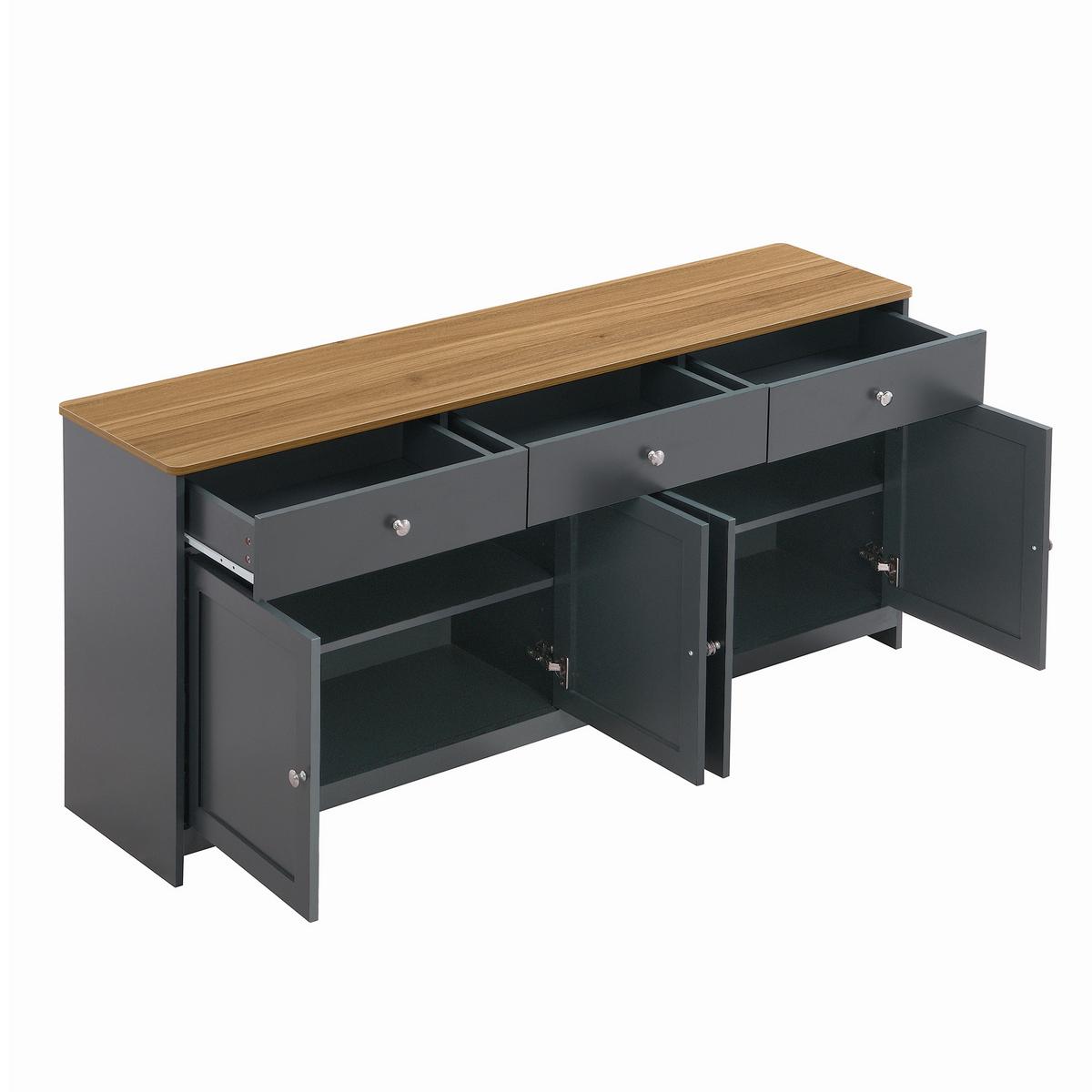 SIDEBOARD Landhausstil Grauschwarz & Holzoptik 160cm mit 4 Türen & 3 Schubladen - Schwarz, Holzwerkstoff (160/75/37cm) - Urban Meuble