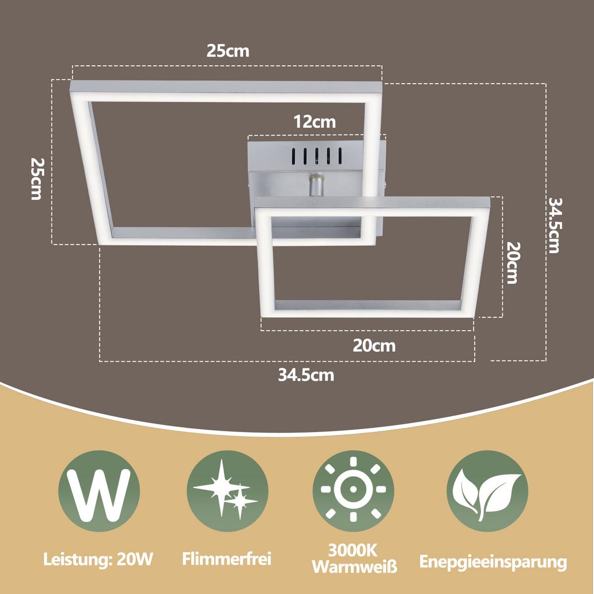 LED DECKENLEUCHTE Elwynne 34.5/34.5/6.7 cm - Silberfarben, Kunststoff (34.5/34.5/6.7cm) - ZMH