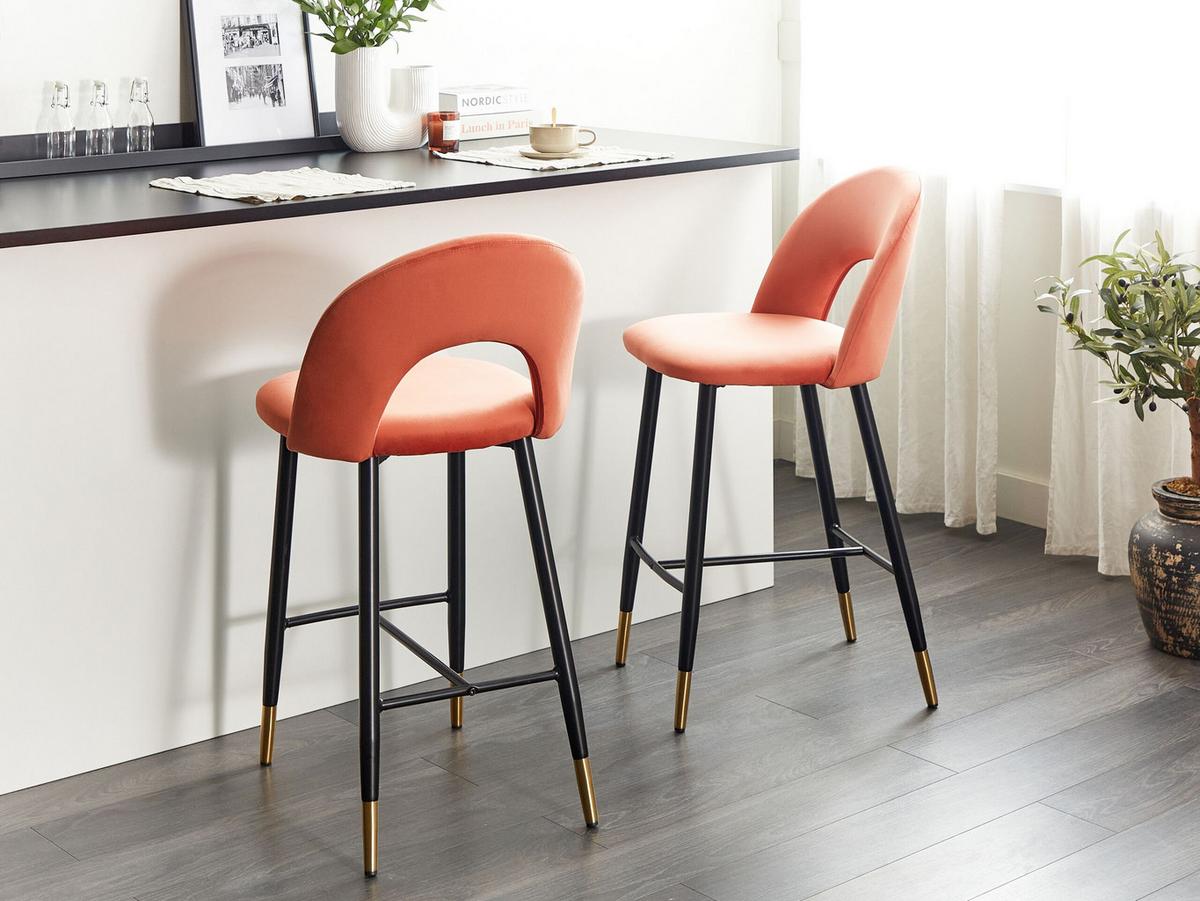 BARSTUHL 2er-Set Samtstoff Rot Falton - Rot, Textil/Metall (48/98/49cm) - Beliani