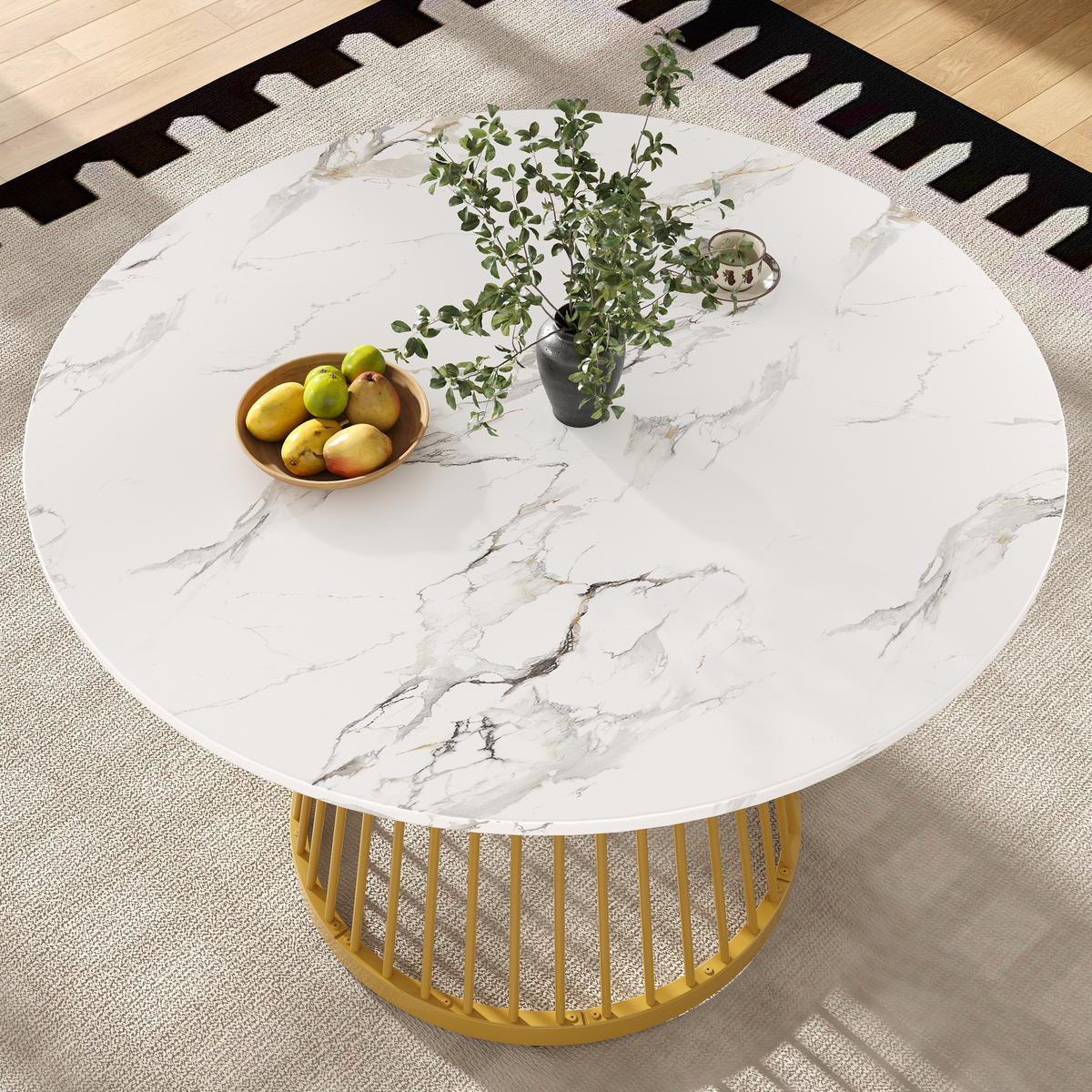 ESSTISCH runder marmor-optik & gold Ø 80 cm für 4 personen - Goldfarben, Holzwerkstoff (80/80/76cm) - Urban Meuble
