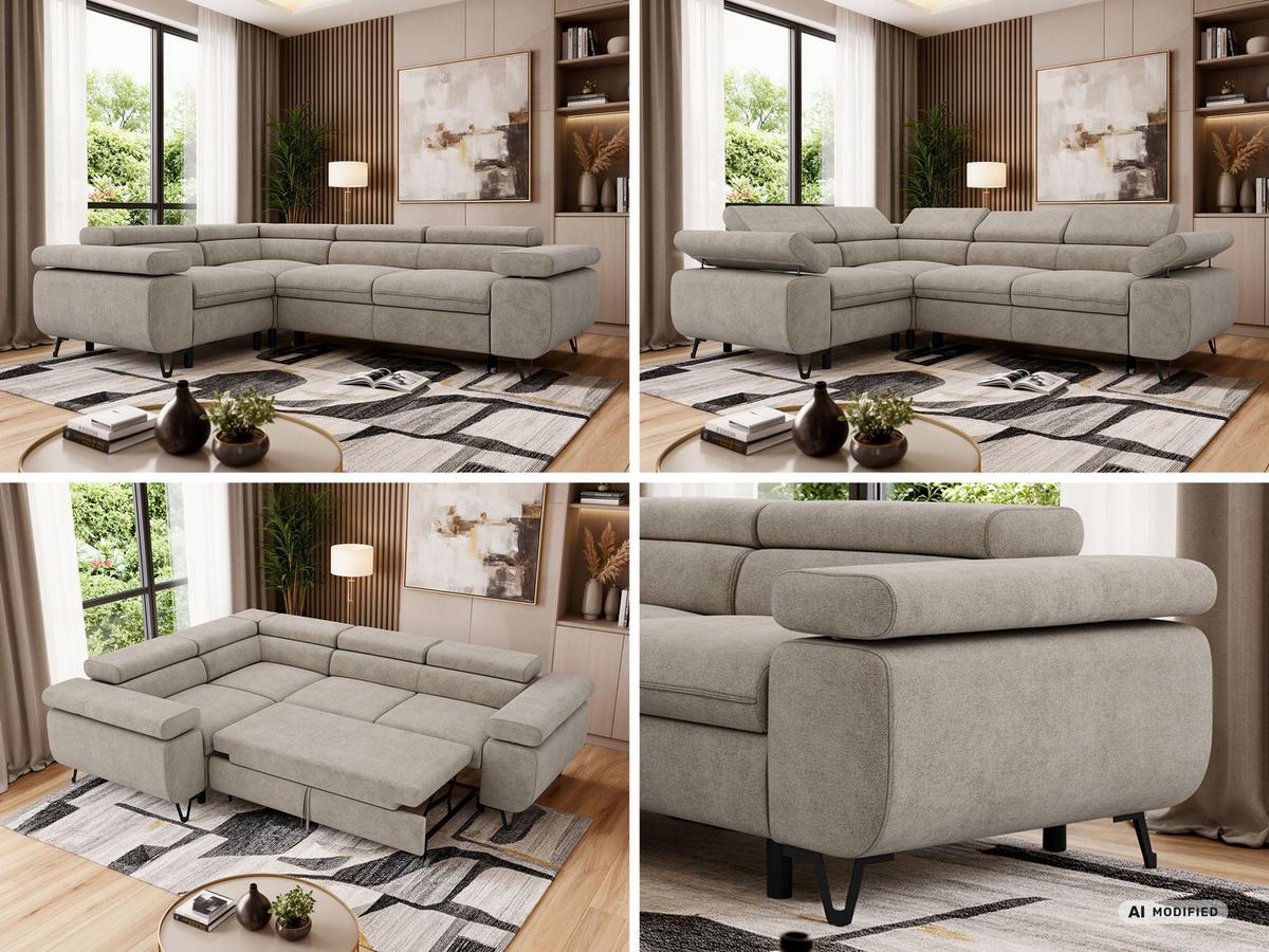 ECKSOFA FALCO L - Greige Stukture - Links Seite - Greige/Schwarz, Textil/Metall (197/268cm) - MKS