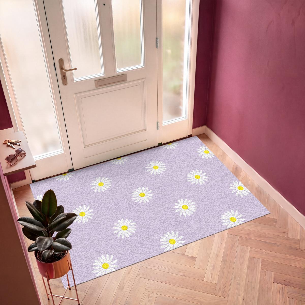 FUSSMATTE Gänseblümchen - Pastell - Weiß - Lila - Blumen Sauberlaufmatte 180x120 cm - Flieder, Kunststoff (180/0.4cm) - MuchoWow