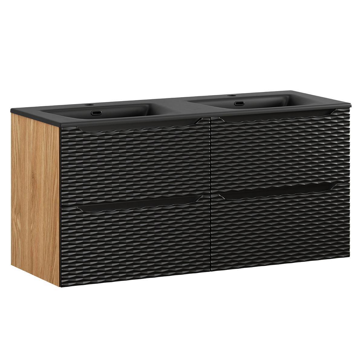 DOPPELWASCHTISCH 120cm Elora Schwarz und Holz - Schwarz, Holzwerkstoff (120/57/46cm) - Petits-meubles