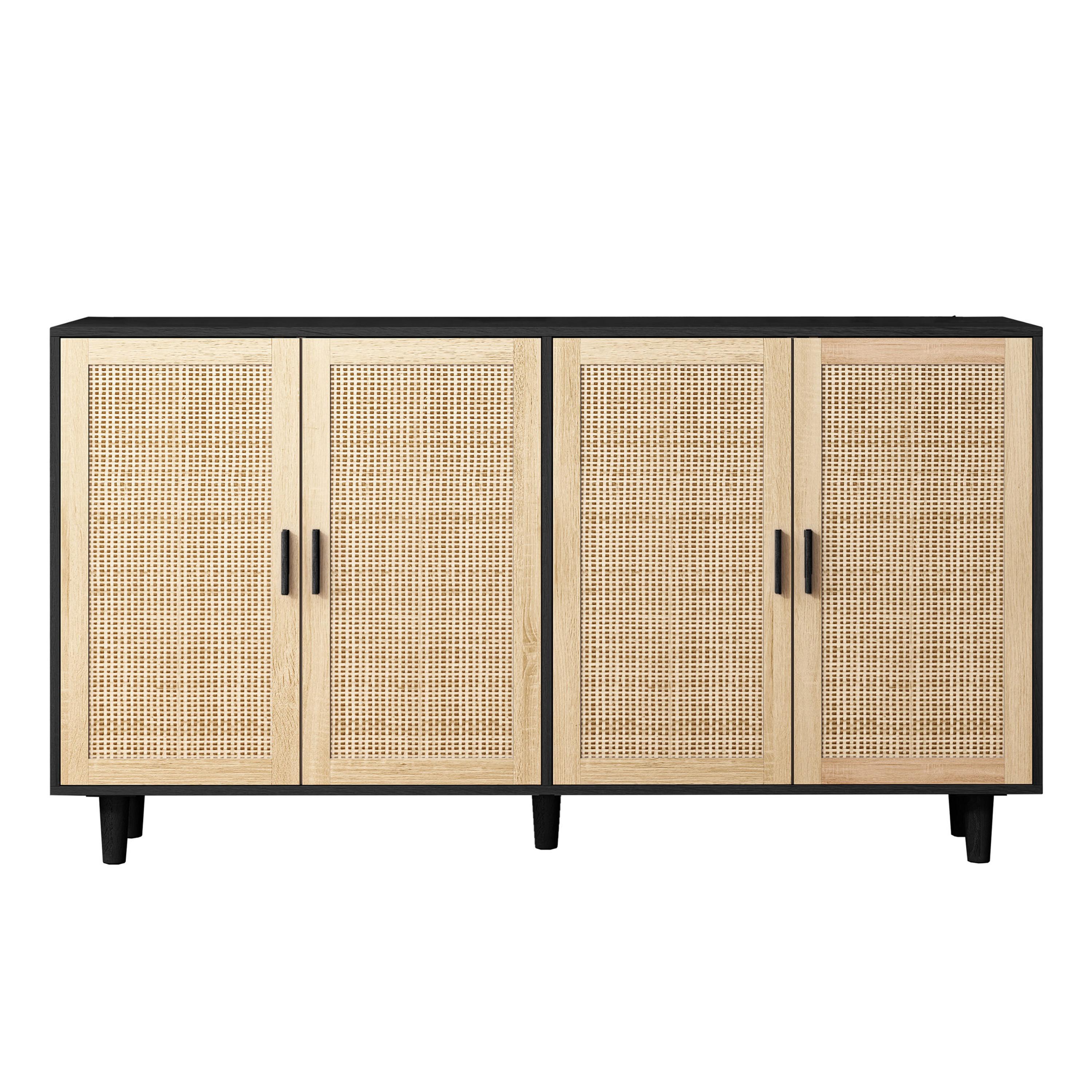 SIDEBOARD holzwerkstoff in schwarz mit rattan-fronten, 4 türen - Schwarz, Holzwerkstoff (158/88/40cm) - Urban Meuble