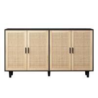 SIDEBOARD holzwerkstoff in schwarz mit rattan-fronten, 4 türen - Schwarz, Holzwerkstoff (158/88/40cm) - Urban Meuble