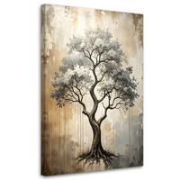 WANDBILD, Grunge Baum Abstrakt in Beige - Grau, Textil (40/60cm) - Feeby