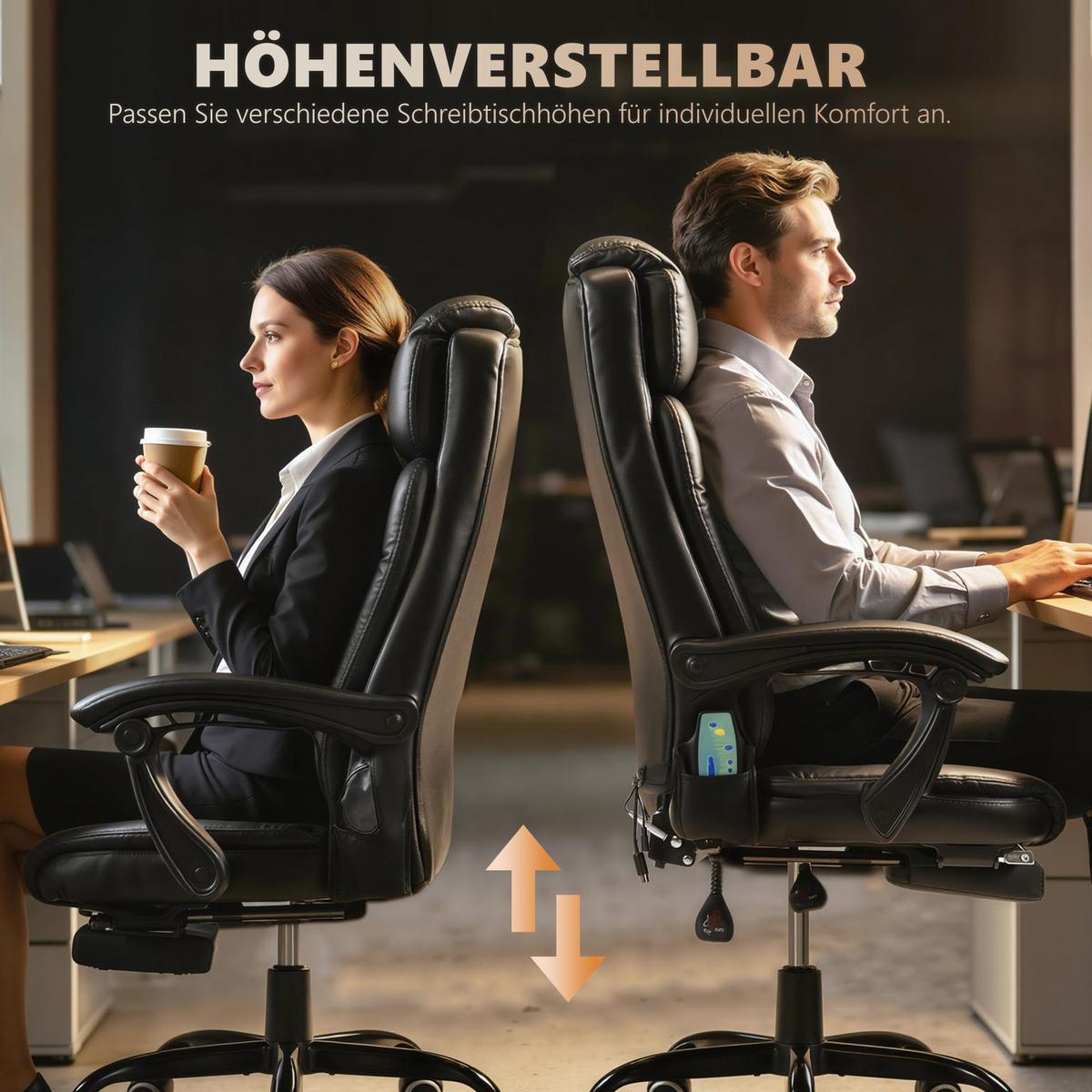 CHEFSESSEL Chefsessel mit Fußstütze Rückenpolster einstellbar PVC Schwarz - Schwarz, Kunststoff/Metall (79/121/67cm) - Vinsetto