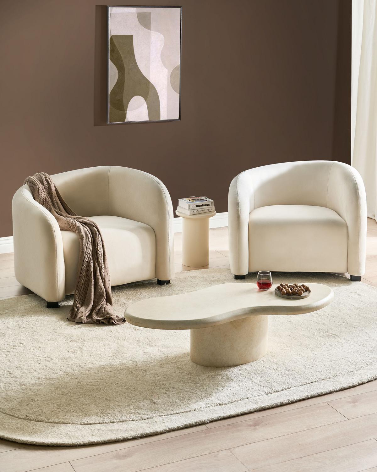 SESSEL 2er-Set Cremeweiß Veltada - Weiß, Textil (95/72/86cm) - Beliani