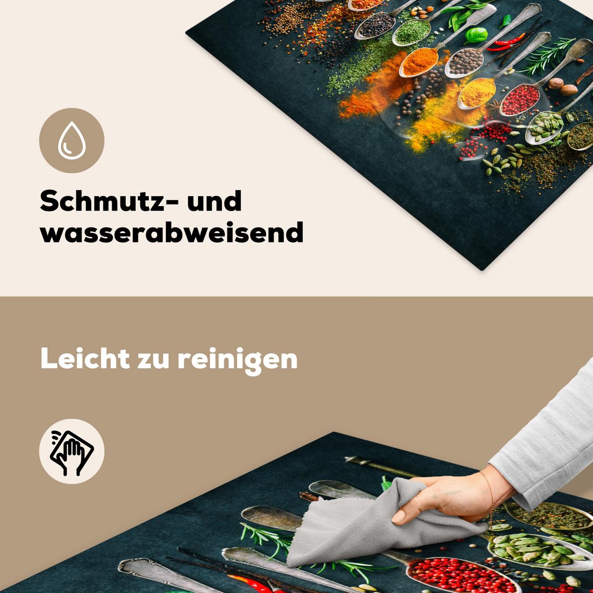 HERDABDECKPLATTE Kräuter - Gewürze - Löffel Herdabdeckung Induktionsfeld 75x52 cm - Multicolor, Kunststoff (75/52/0.2cm) - MuchoWow
