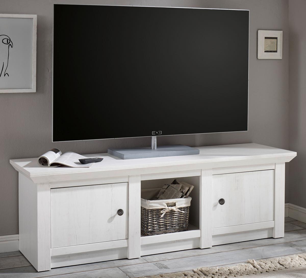 TV-LOWBOARD Pinie weiß 152 x 51 cmm TV-Unterteil im Landhaus-Stil - Schwarz/Weiß, Holzwerkstoff/Metall (152/51/45cm) - Furn.Design