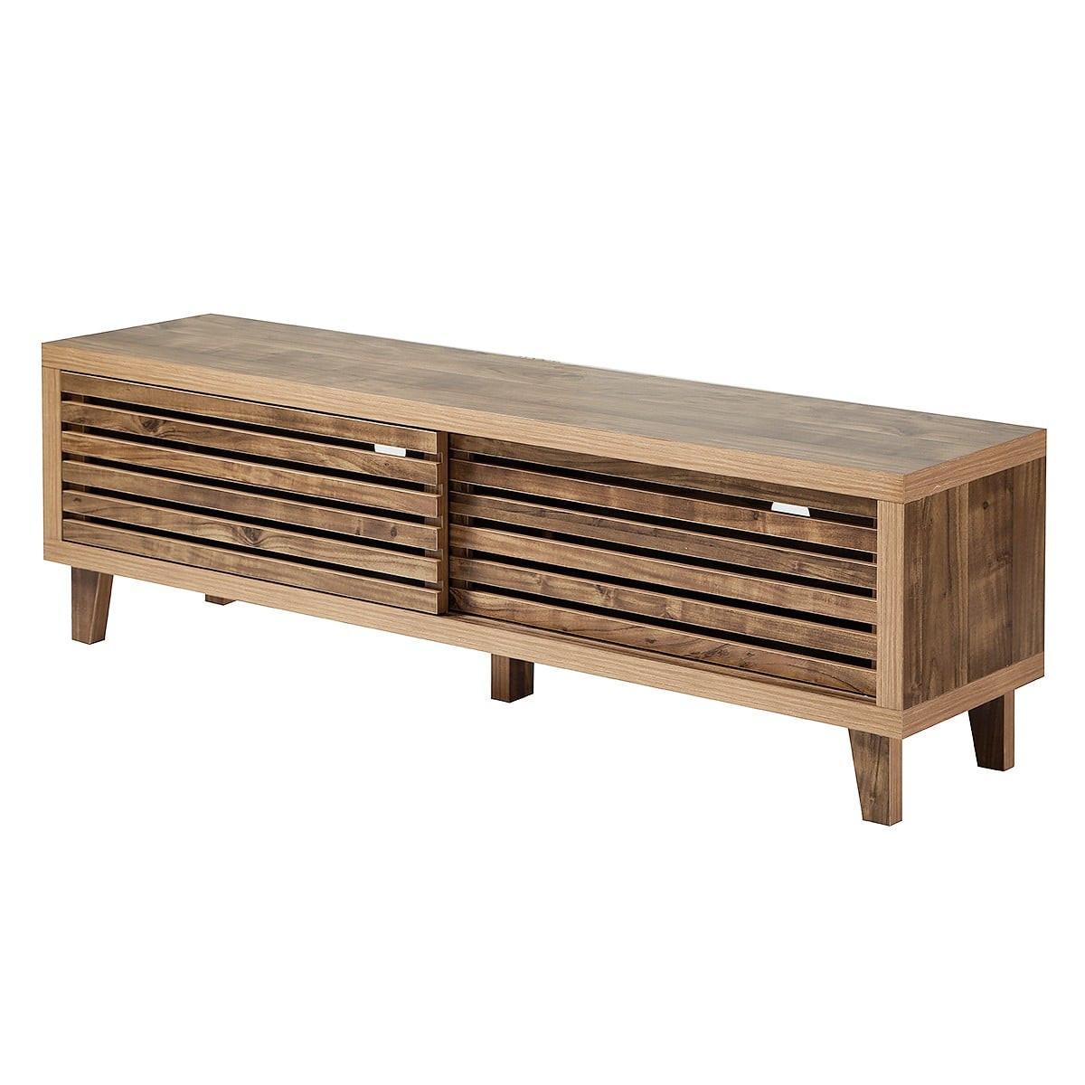 TV-MÖBEL mit 2 Schiebetüren 35/140/45 cm - Nussbaumfarben, Holzwerkstoff (35/45/43cm) - Calicosy
