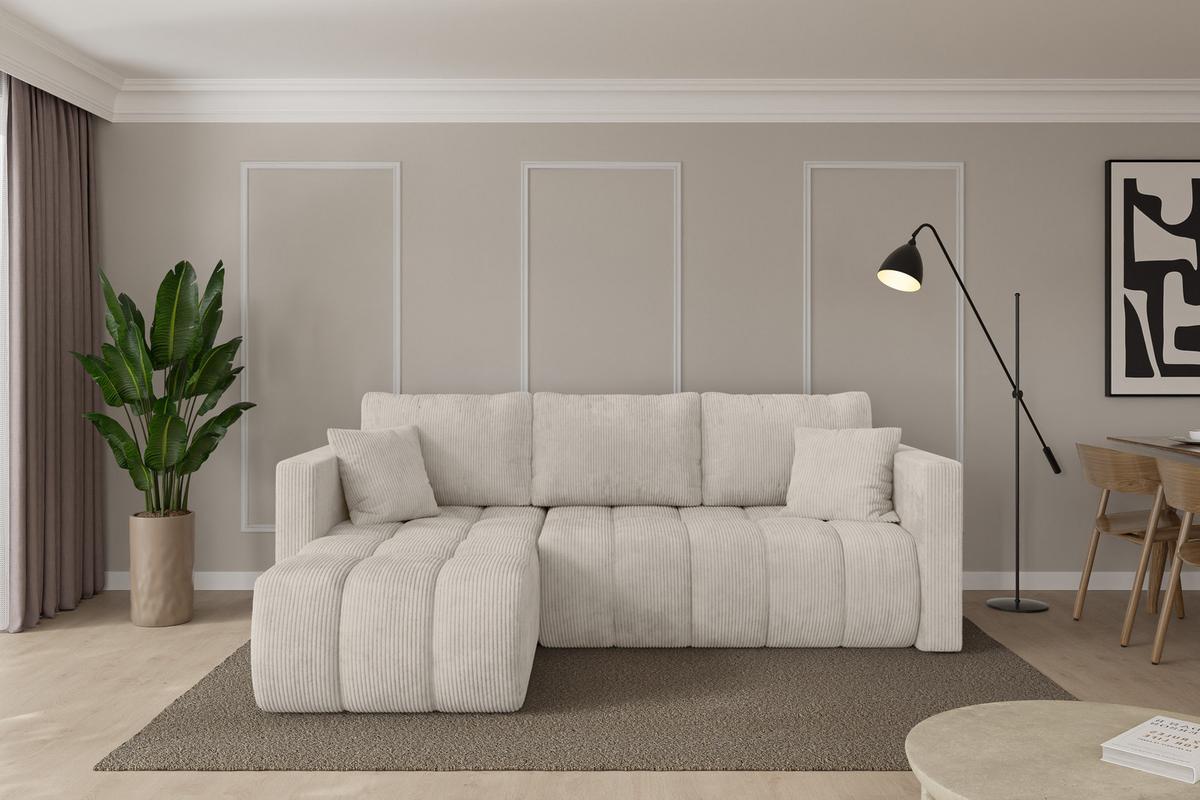 ECKSOFA mit Schlaffunktion Ottomane Links GARD-L 226x146x85 Creme Cord - Ecru/Creme, Holzwerkstoff/Kunststoff (226/146cm) - ALTDECOR