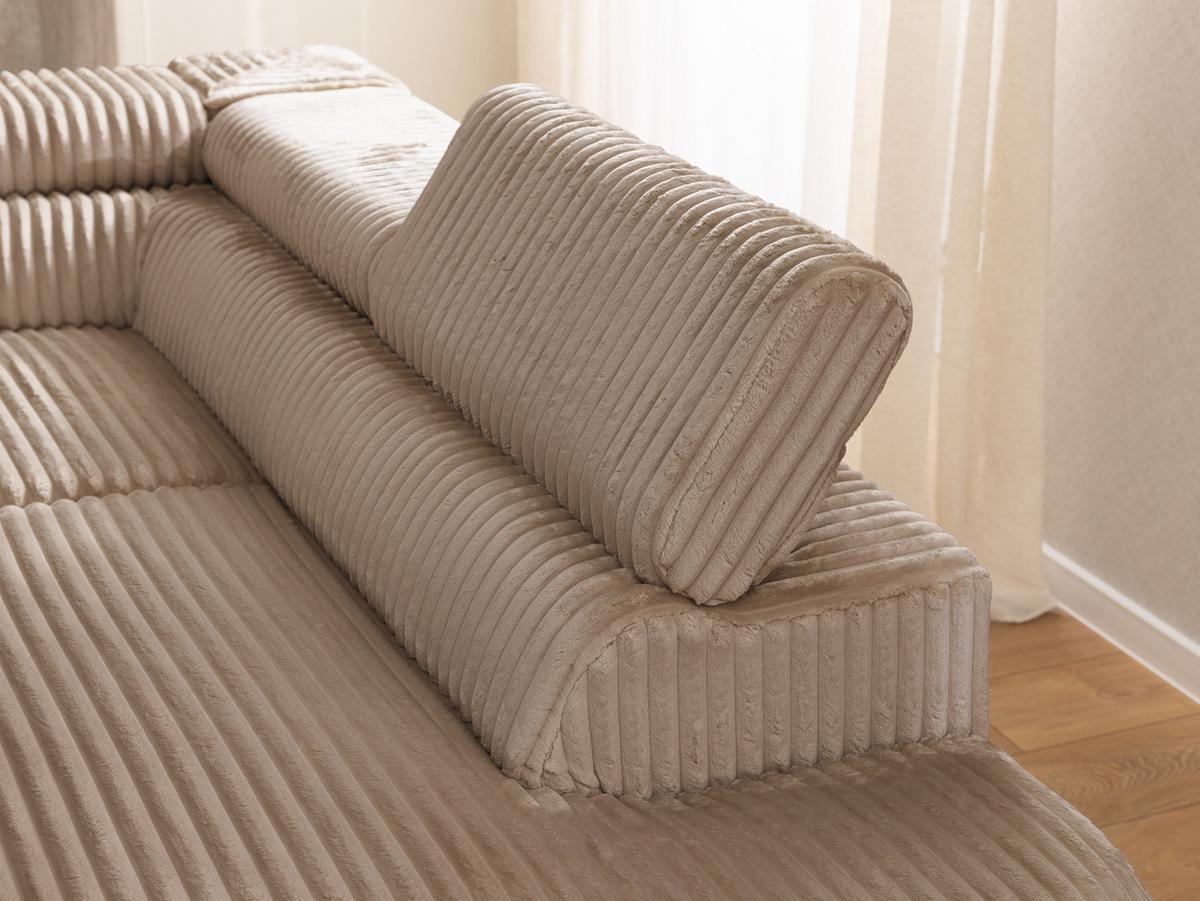 ECKSOFA mit Schlaffunktion und Bettkasten Bonnie aus Beige Cord-Stoff mit verstellbaren Kopfstützen und Armlehne - Ottomane rechts - Beige/Schwarz, Holz/Textil (275/210cm) - S-Style Möbel