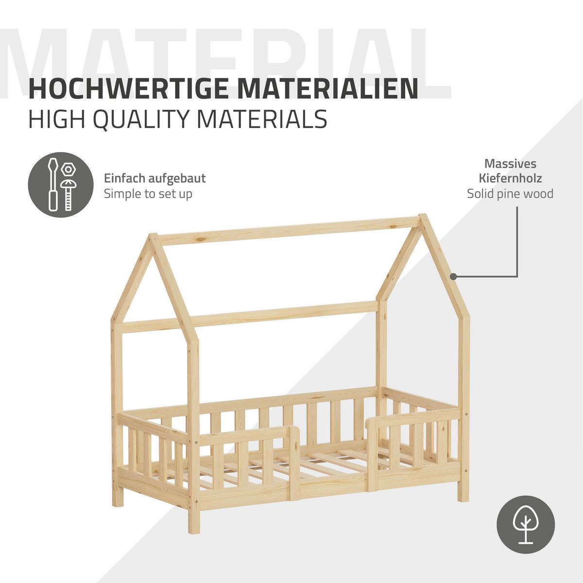 KINDERBETT 70x140 cm mit Rausfallschutz Natur aus Kiefernholz - Naturfarben, Holz (70/140cm) - ML-DESIGN