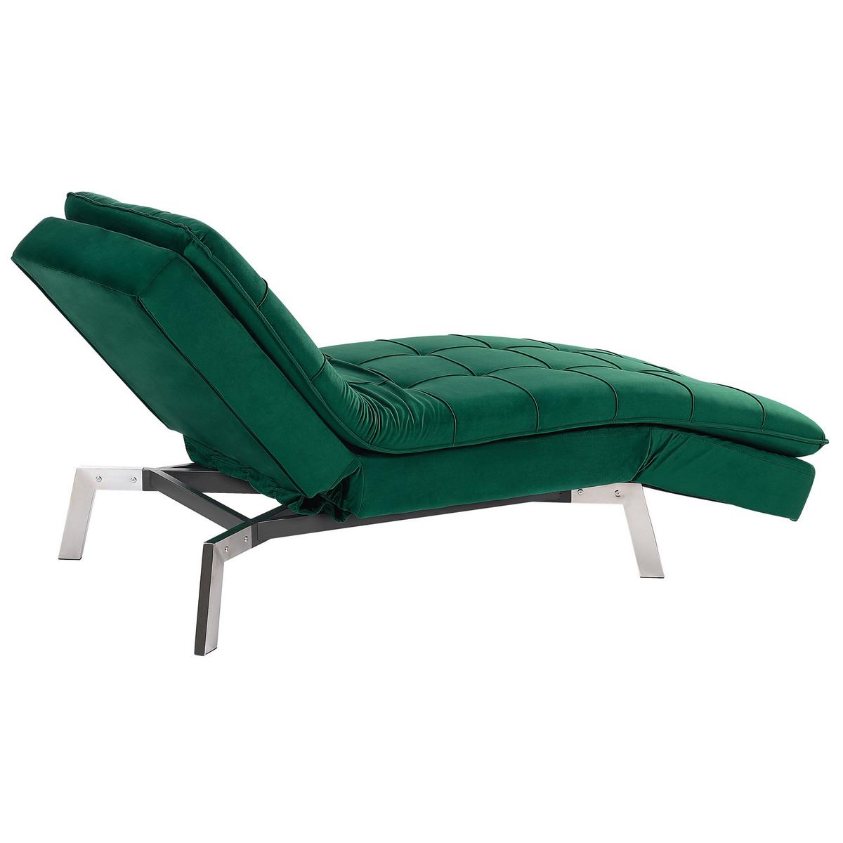 RELAXLIEGE Samtstoff smaragdgrün verstellbar Loiret - Silberfarben/Grün, Textil (179/93/76cm) - Beliani
