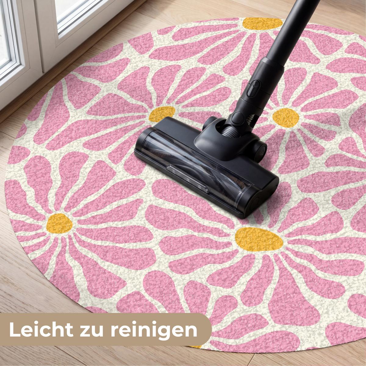 FUSSMATTE Blumen - Muster - Rosa - Beige - Orange Sauberlaufmatte 90x90 cm - Rosa, Kunststoff (90/0.4cm) - MuchoWow