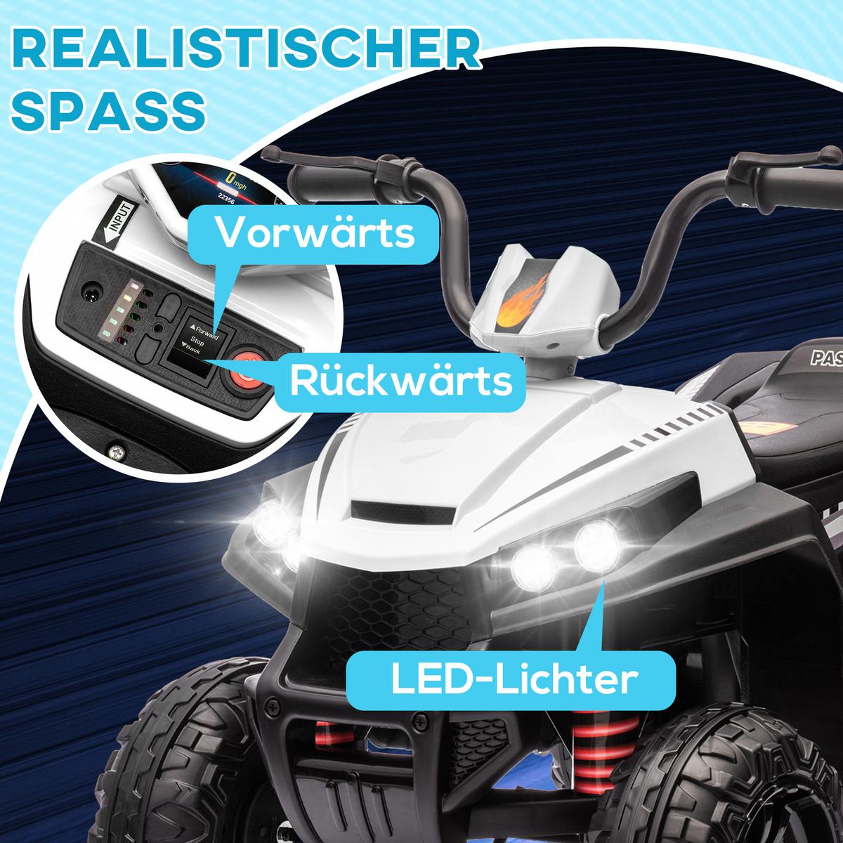 KINDER Elektroquad, Weiß, Kunststoff, Metall, 85cm x 55,5cm x 62cm - Weiß, Metall (85/55.5/62cm) - AIYAPLAY