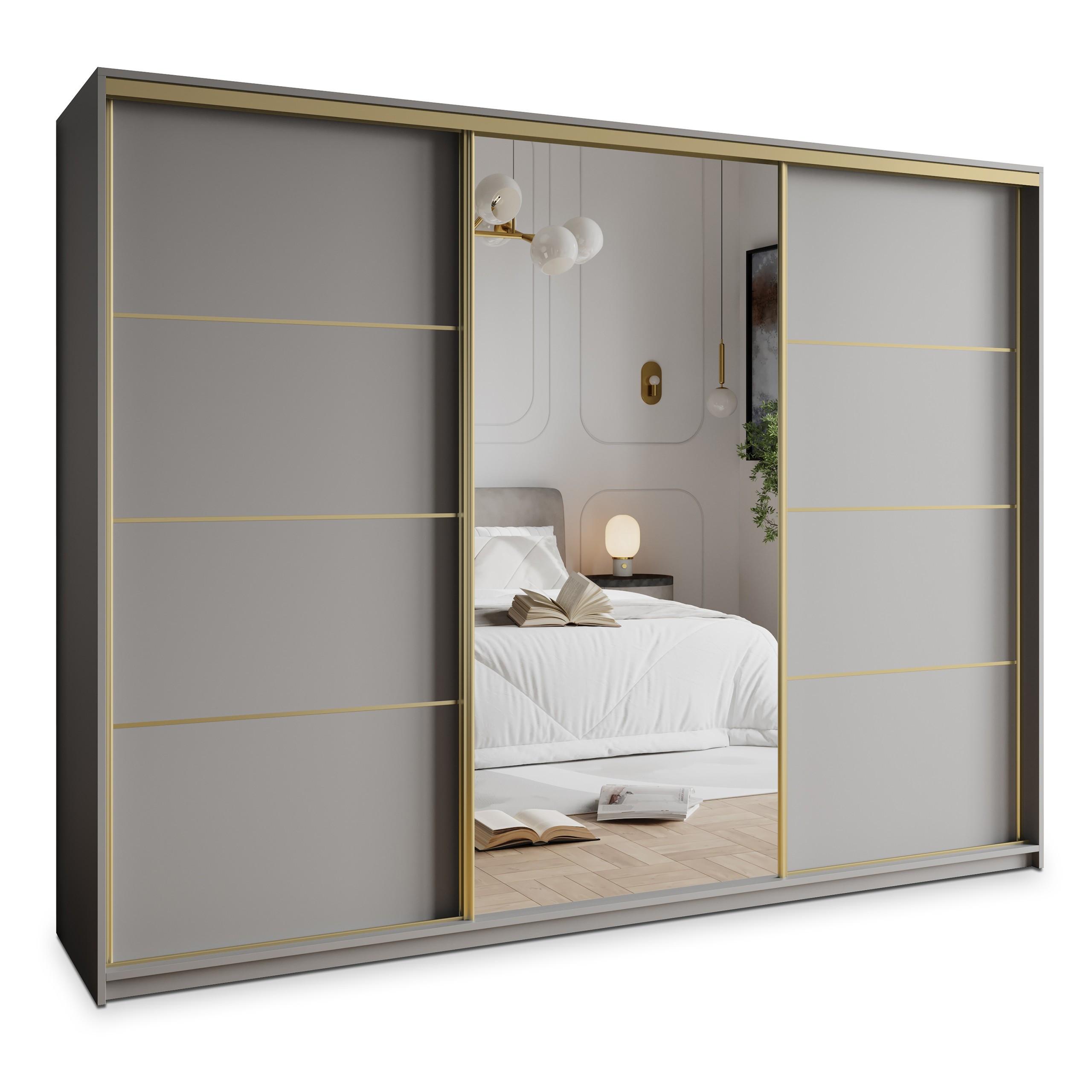 SCHWEBETÜRENSCHRANK VARO 270/205/60 cm 3-türig mit Spiegel Graphitfarben - Graphitfarben, Holzwerkstoff (270/205/60cm) - MASSENO
