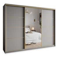 SCHWEBETÜRENSCHRANK VARO 270/205/60 cm 3-türig mit Spiegel Graphitfarben - Graphitfarben, Holzwerkstoff (270/205/60cm) - MASSENO