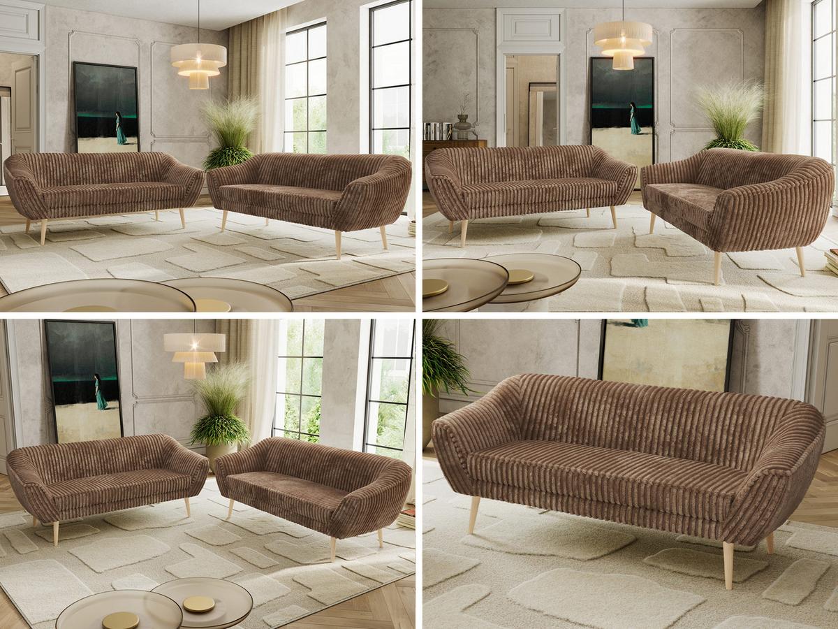 SITZGARNITUR PIRS 3+3 - Braun Cord - Holzbeine - Buchefarben/Braun, Holzwerkstoff/Textil (180/75/74cm) - MKS