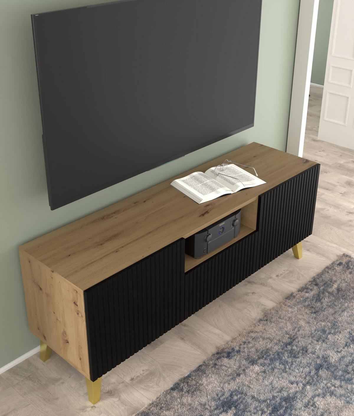 TV LOWBOARD Artisan, Schwarz, Gold 150/56/42 - Goldfarben/Schwarz, Holzwerkstoff (150/56/42cm) - RAUMHIRSCH FURNITURE
