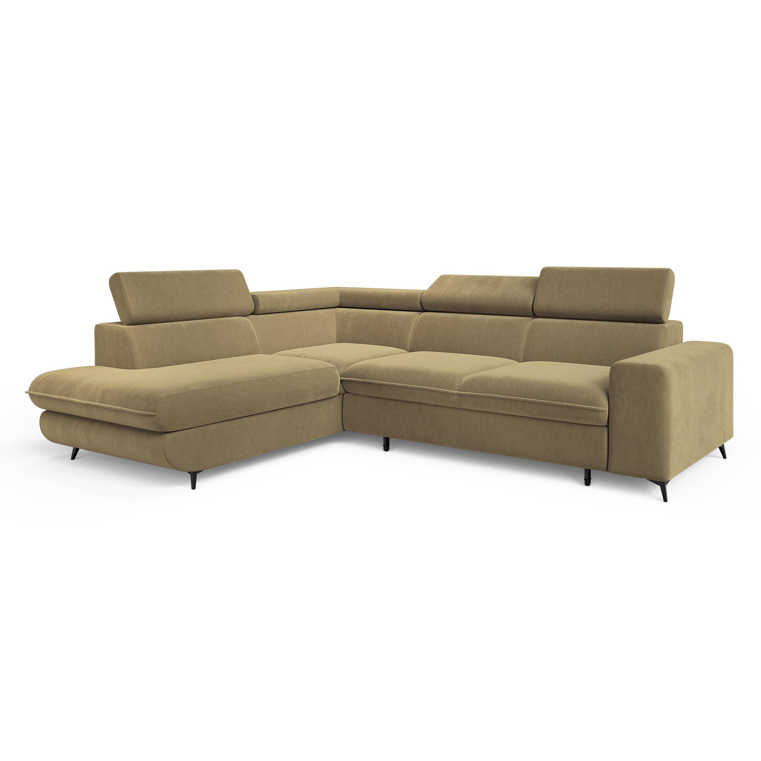 ECKSOFA VELISS Currygelb Veloursstoff mit Schlaffunktion - Currygelb, Holz (255/193cm) - MASSENO
