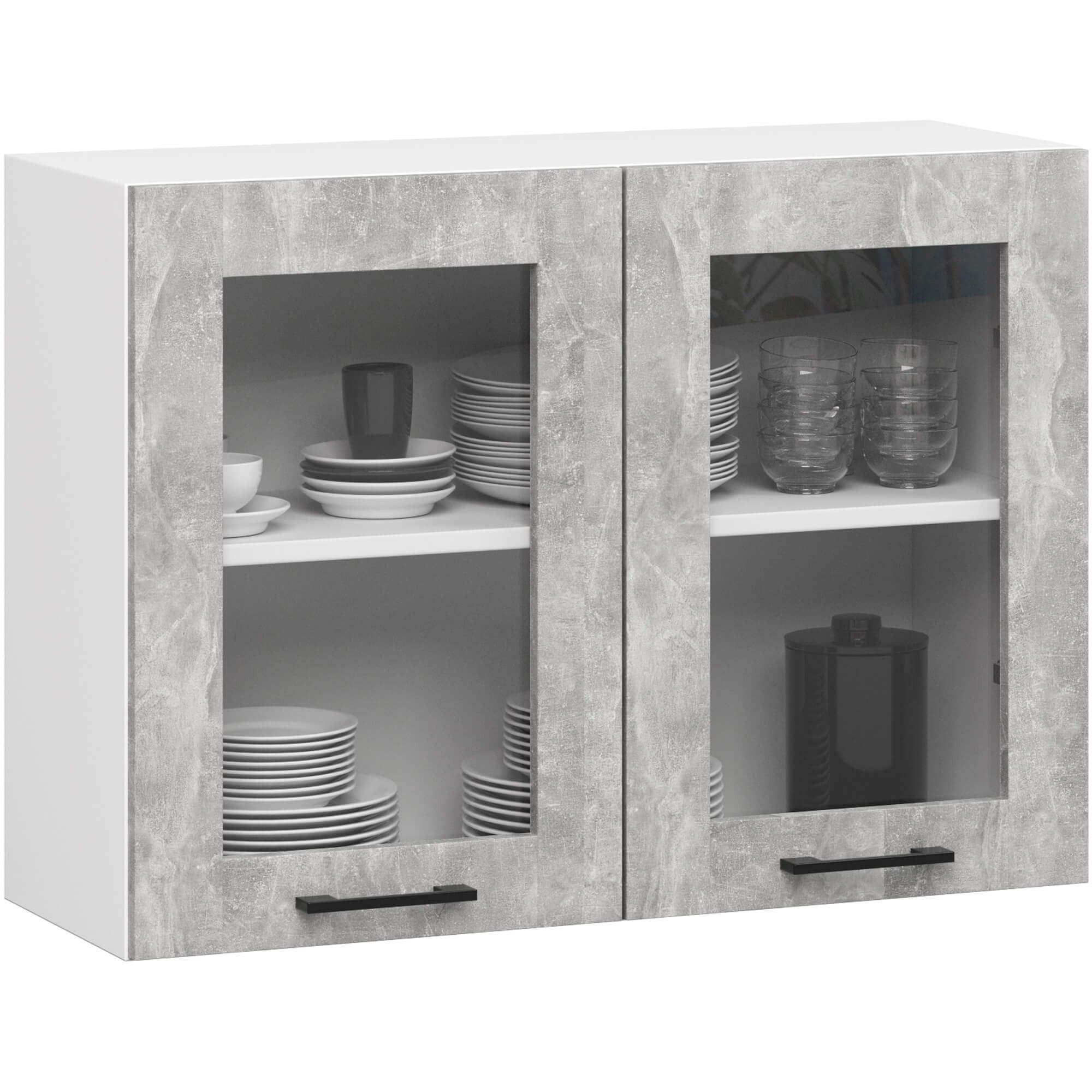 HÄNGESCHRANK Weiß, Beton 58/80/30,5 - Hellgrau/Weiß, Holzwerkstoff (80/58/30cm) - RAUMHIRSCH FURNITURE