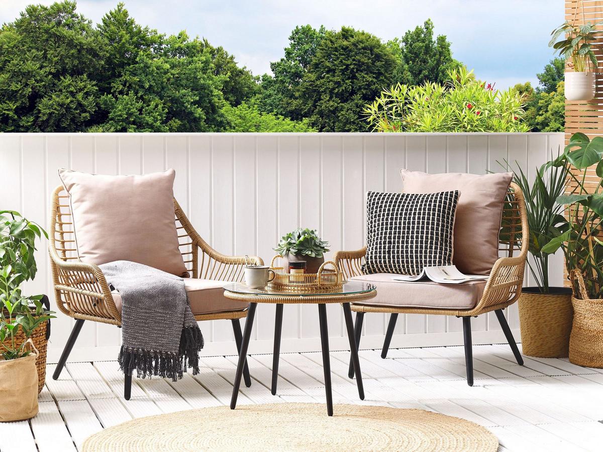 OUTDOOR-KISSENBEZUG Set Beige Laureto - Beige, Textil (56/52cm) - Beliani