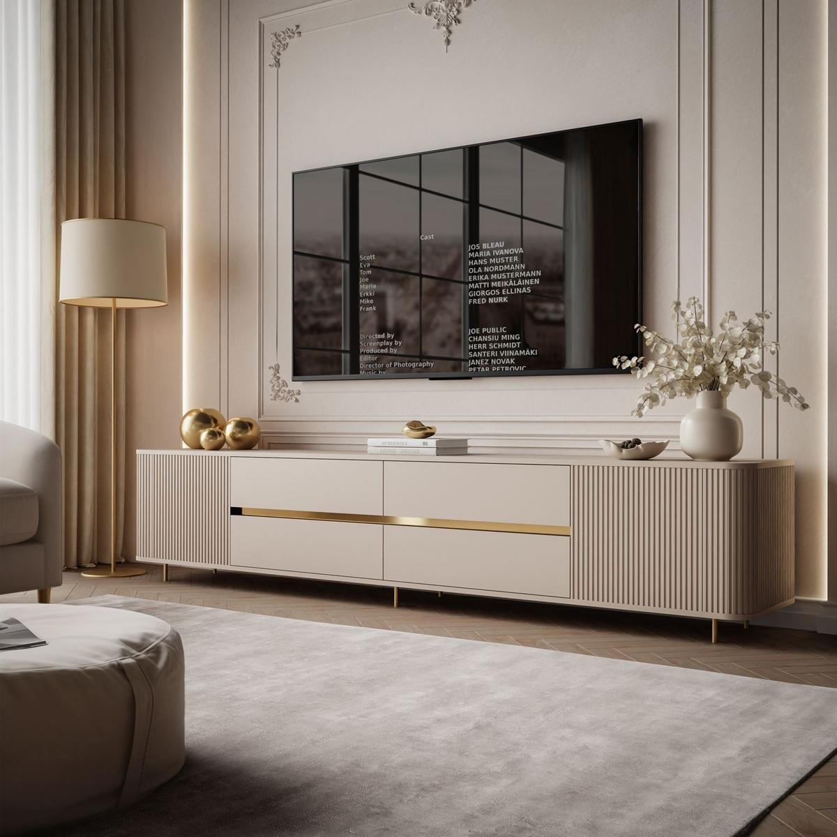 TV-UNIT MIRAGE GOLD 240 cm mit geriffelten Fronten - Beige, Holzwerkstoff (240/52/40cm) - Lookway