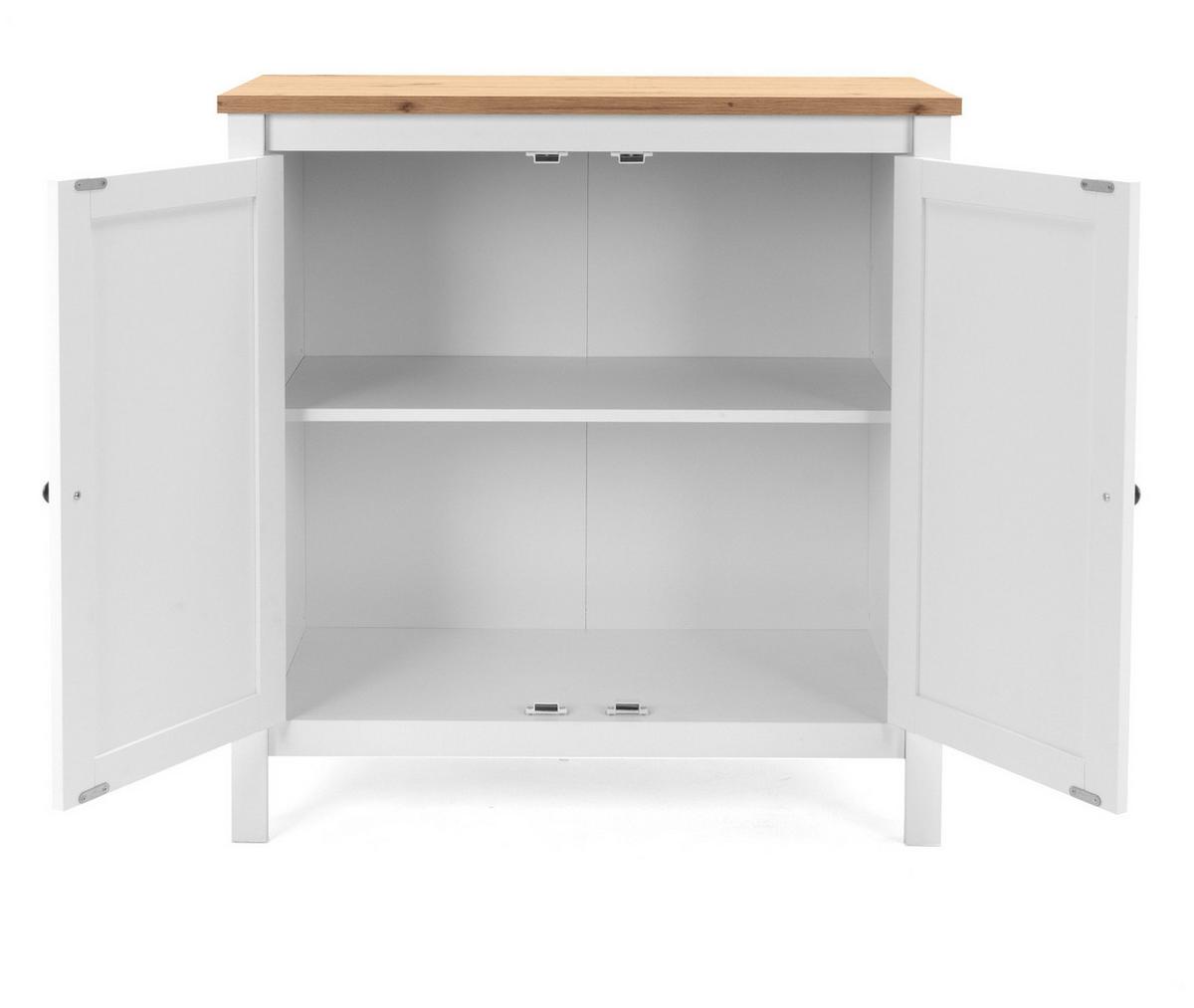 KOMMODE weiß mit Eiche Artisan, Landhaus 80 x 90 cm, Anrichte 2-türig - Silberfarben/Weiß, Holzwerkstoff/Metall (80/90/40cm) - Furn.Design