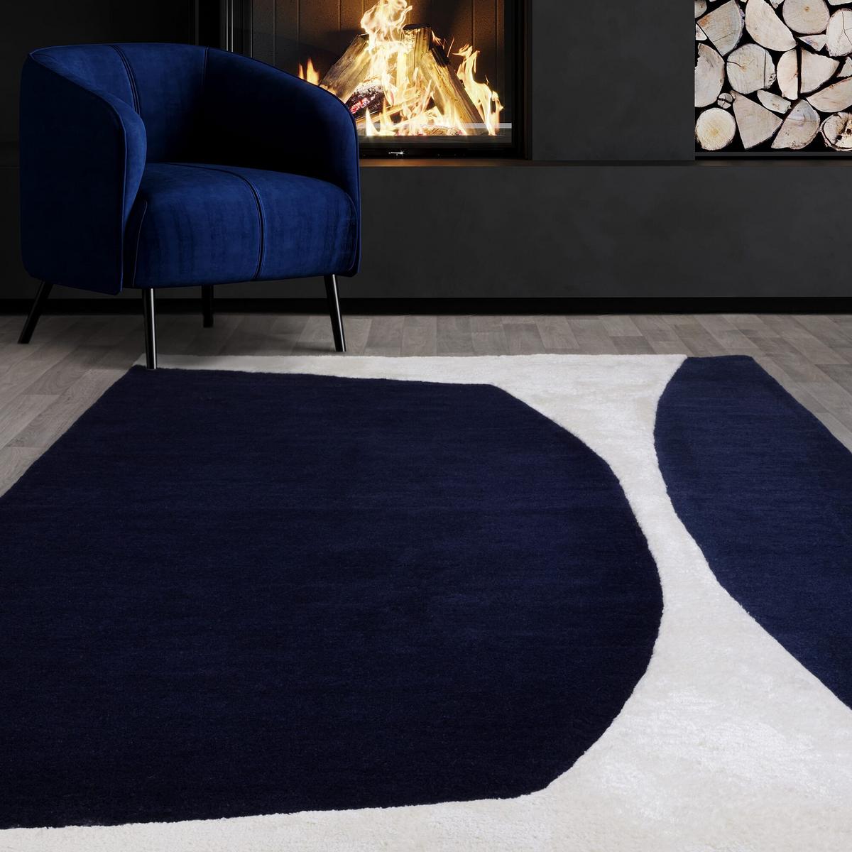 WOLLTEPPICH HULL-Tickton, abstrakt, Dunkelblau, 200 x 300 cm - Blau, Textil (300/200cm) - KADIMA DESIGN