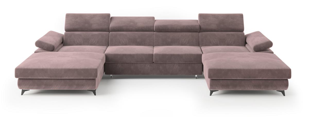 WOHNLANDSCHAFT DETTI Lila Velours-Stoff mit Schlaffunktion - Lila, Holz (339/89/190cm) - MASSENO