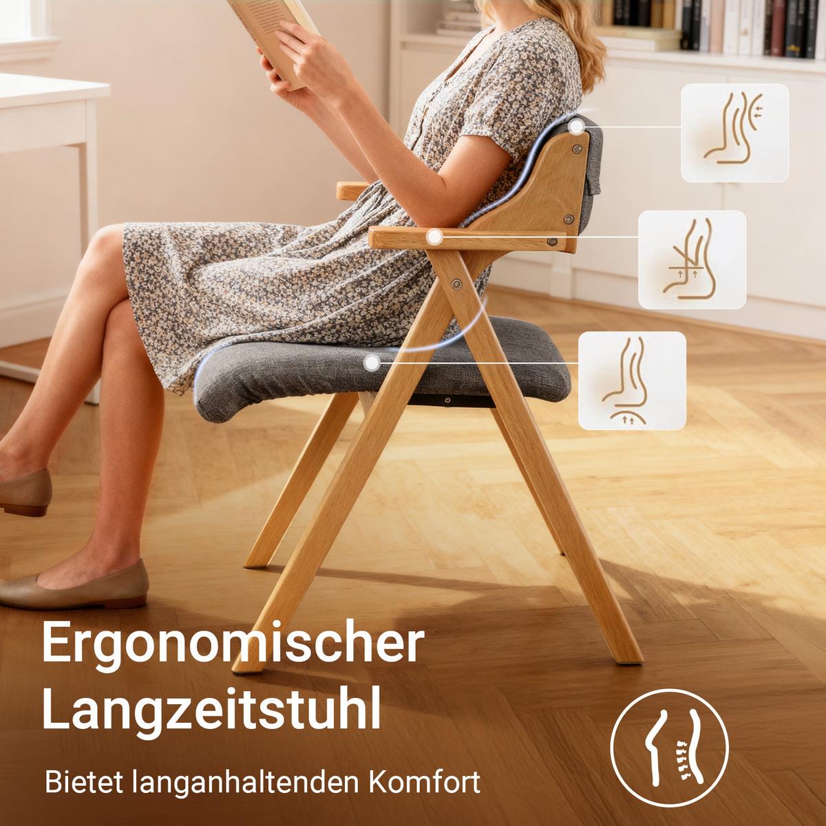 KLAPPSTUHL aus massivem Buchenholz mit Polsterung, Grau - Grau, Holz (61.5/77.6/56cm) - SoBuy