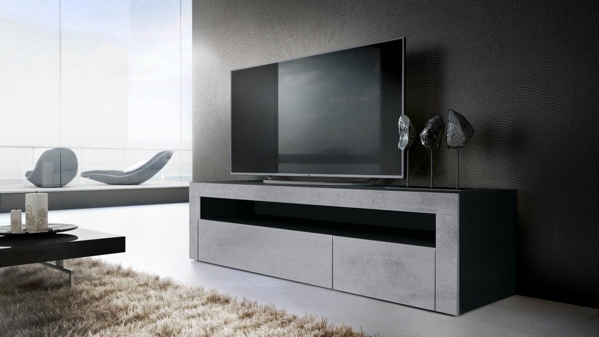 WOHNZIMMERSET Berlin Beton Oxid Optik - Hellgrau, Holzwerkstoff (155/46/40cm) - Vladon