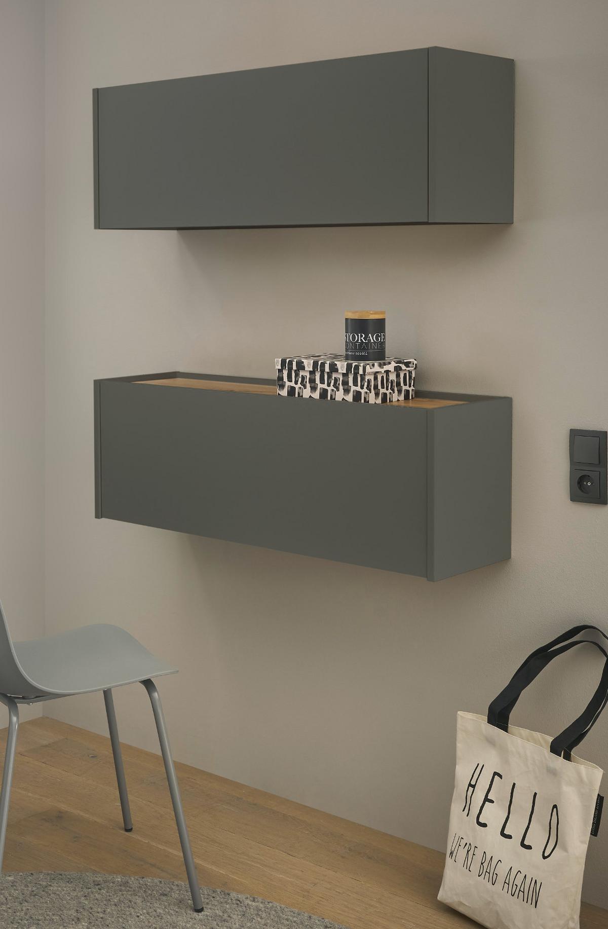 SEKRETÄR Set 2-teilig grau, Eiche Wotan 100 cm, Büromöbelkombination hängend mit Stauraum - Eiche Wotan/Grau, Holzwerkstoff (30/100/170cm) - Furn.Design