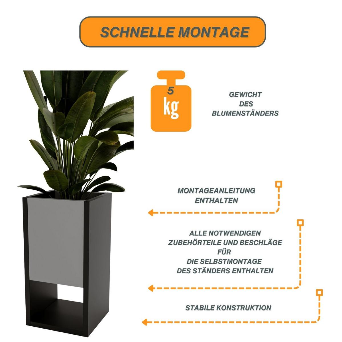 BLUMENKASTEN - Dunkelgrau, Holzwerkstoff (22.6/45/22.62cm) - RAUMHIRSCH FURNITURE