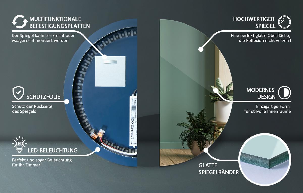 LED SPIEGEL 70 cm Runder Warmweiß 3000 K - Blaugrau, Glas (70/70/2.4cm) - TULUP
