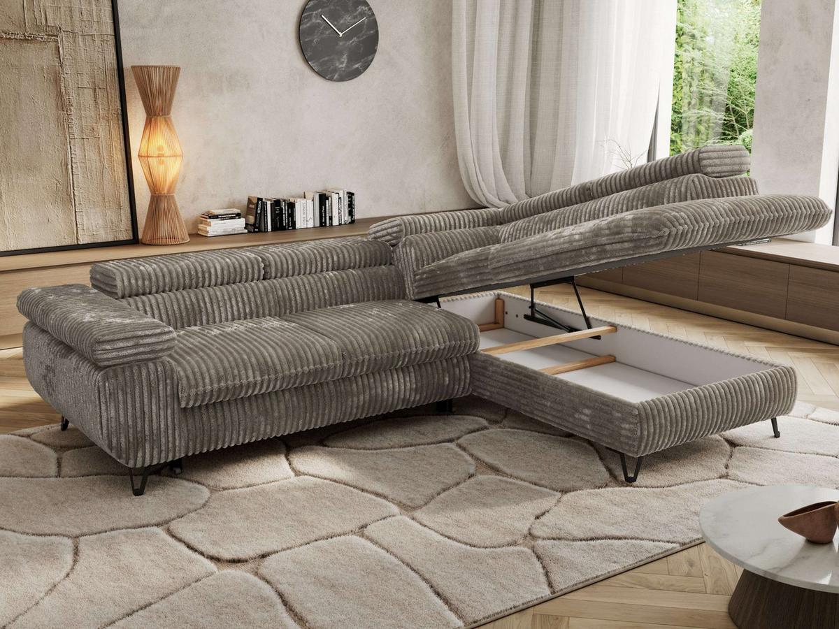 ECKSOFA PABLO L Grau Cord - Rechts Seite - Schwarz/Grau, Textil/Metall (273/208cm) - MKS
