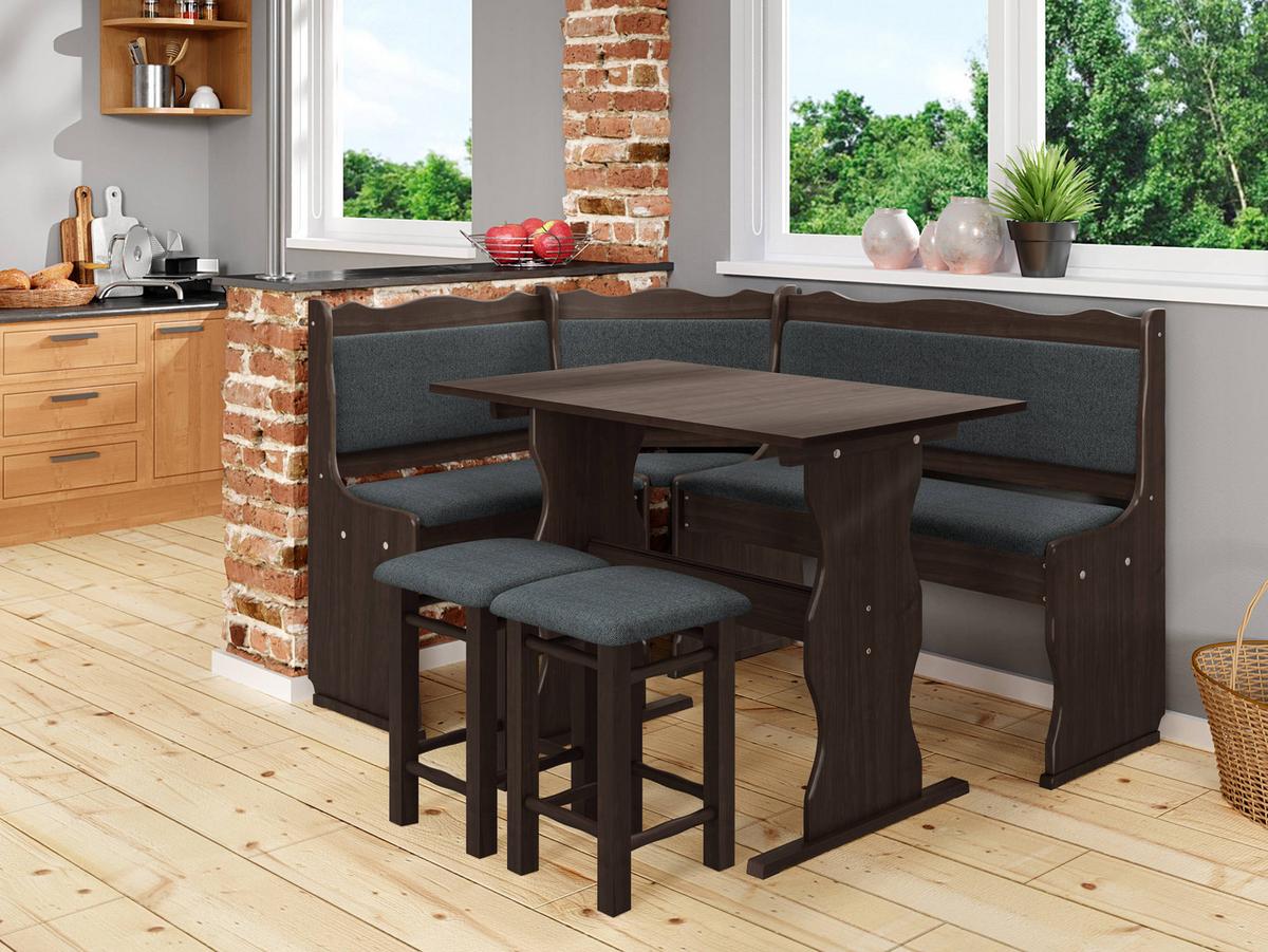 ECKBANKGRUPPE Mini - Dunkelgrau/Nussbaumfarben, Holz (145/87/105cm) - MIRJAN24