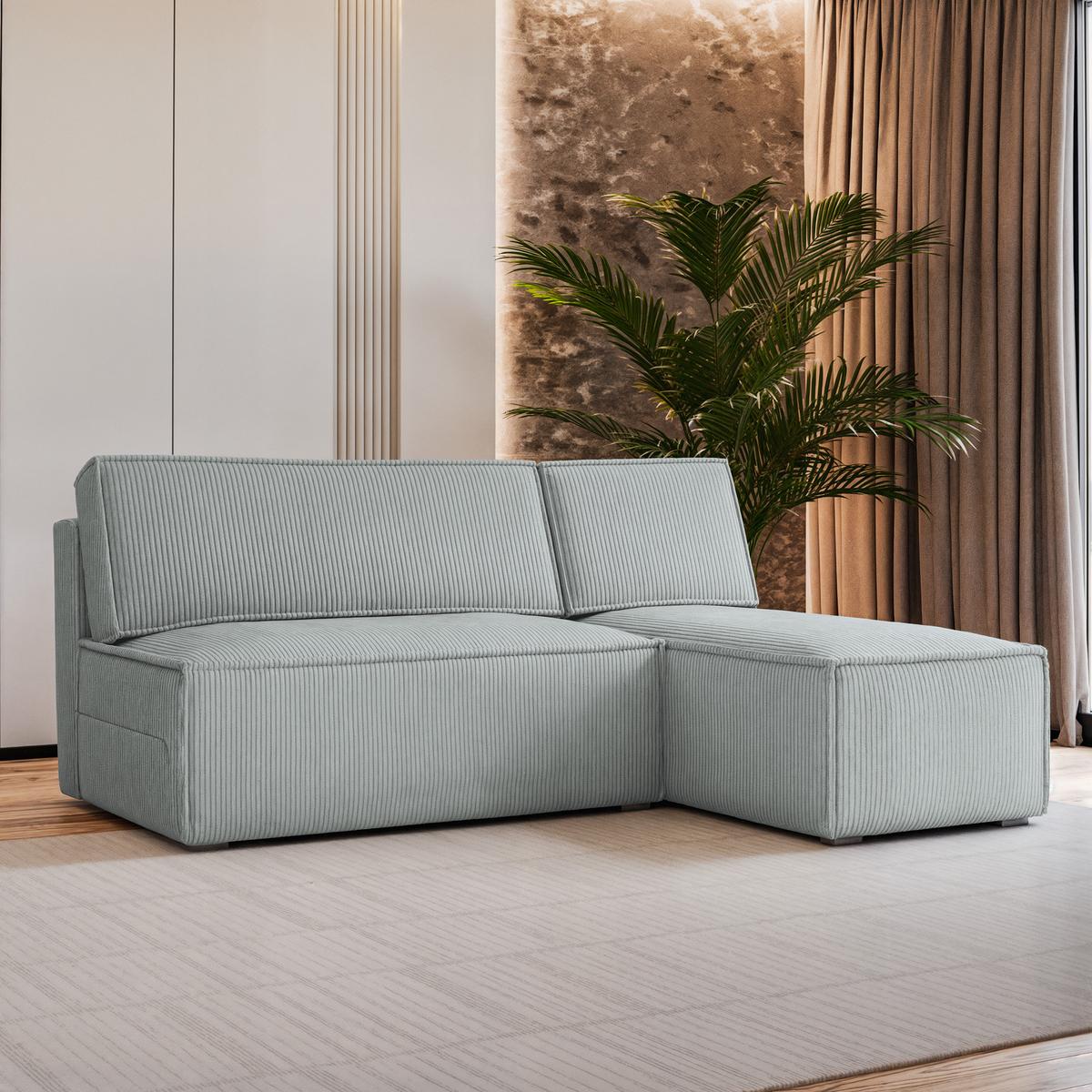 ECKSOFA BRISO P Hellgrau Kordstoff mit Schlaffunktion - Hellgrau/Grau, Holz/Kunststoff (200/140cm) - MASSENO